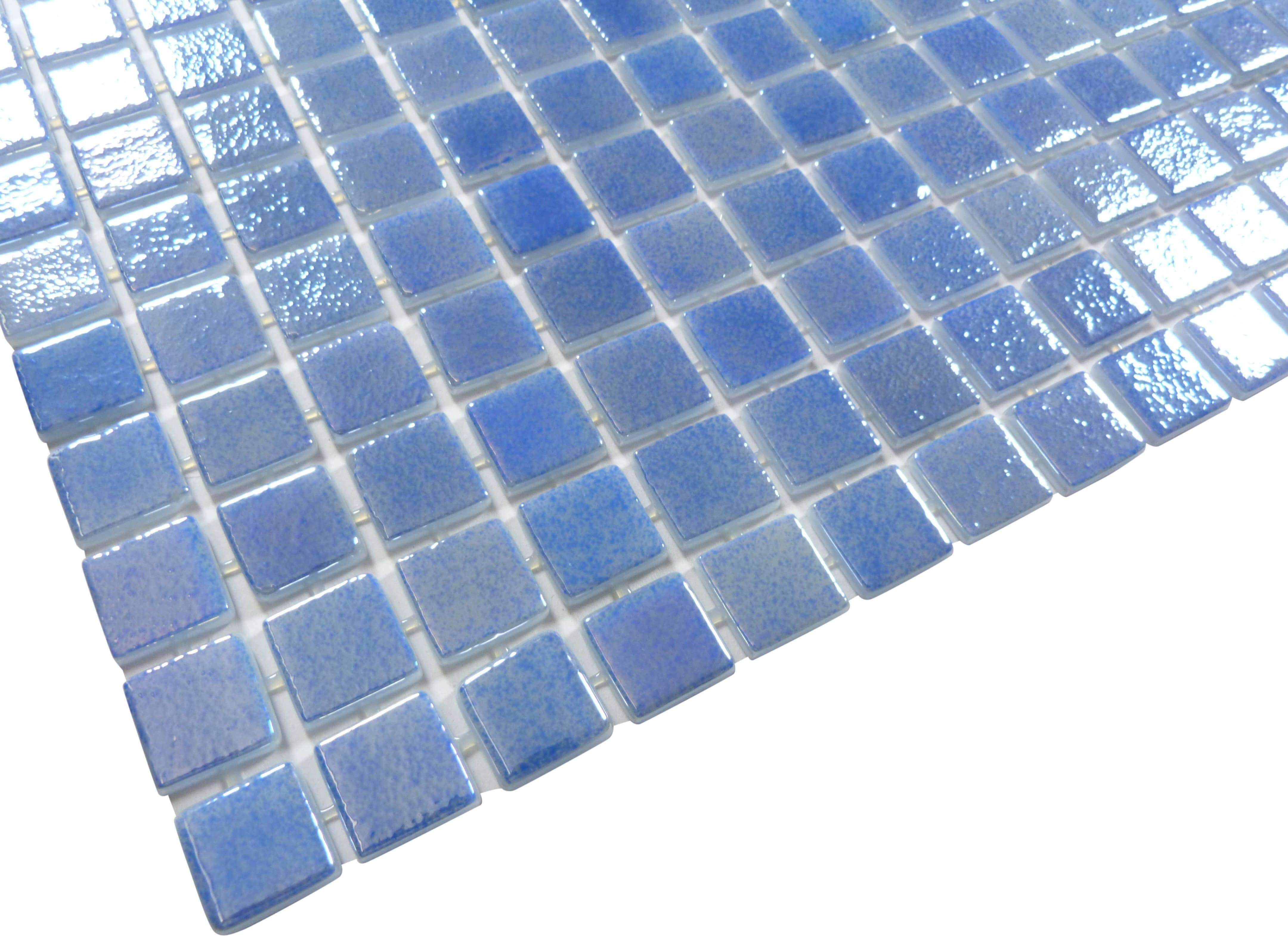 Overcast Blue Glossy & Iridescent Glass Pool Tile Fusion