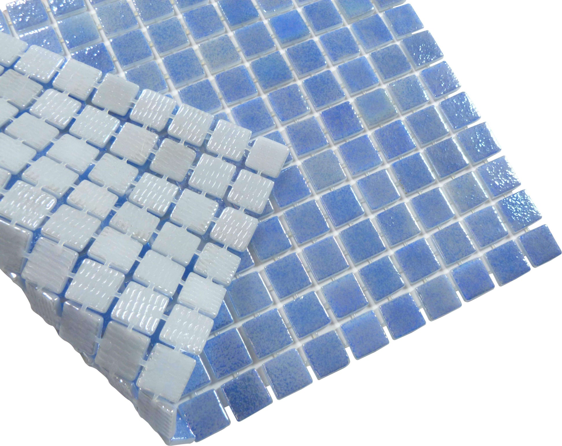 Overcast Blue Glossy & Iridescent Glass Pool Tile Fusion