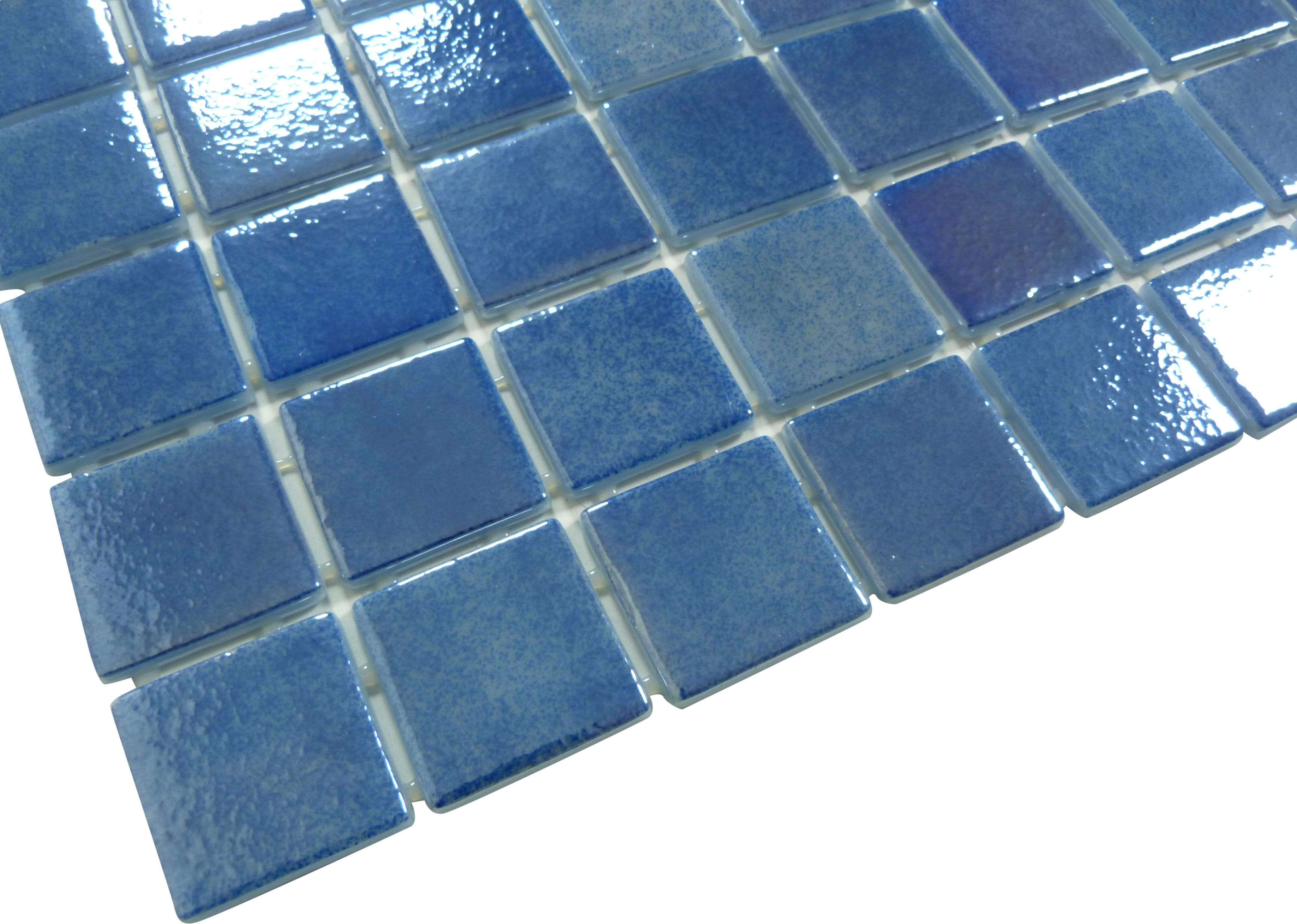 Planetarium Blue 2" x 2" Glossy & Iridescent Glass Pool Tile Fusion