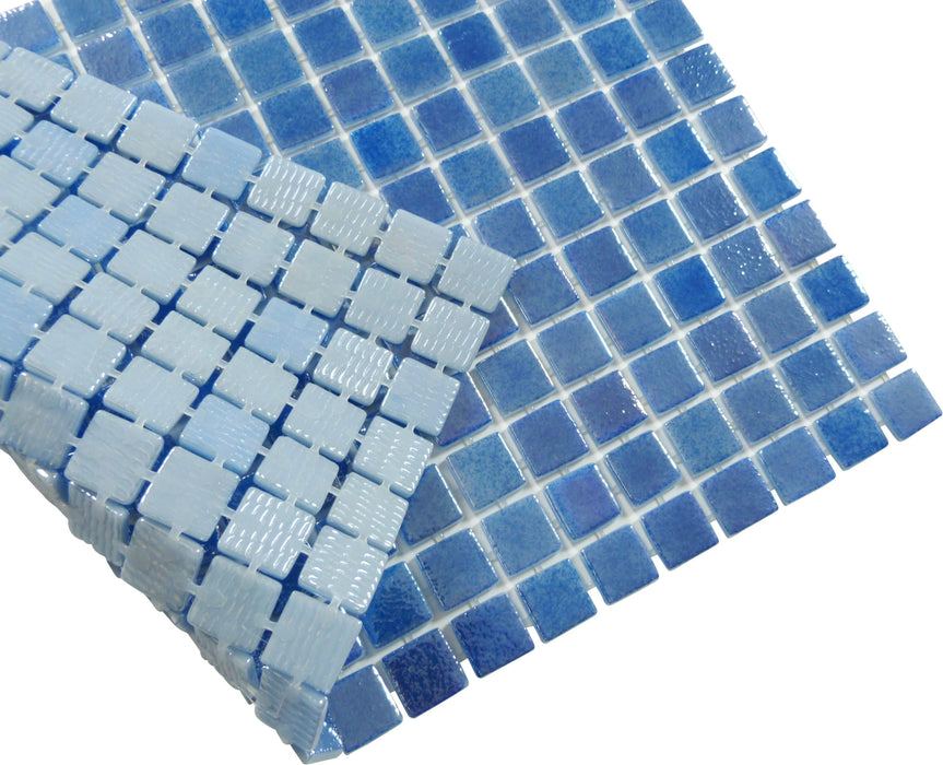 Planetarium Blue Glossy & Iridescent Glass Pool Tile Fusion