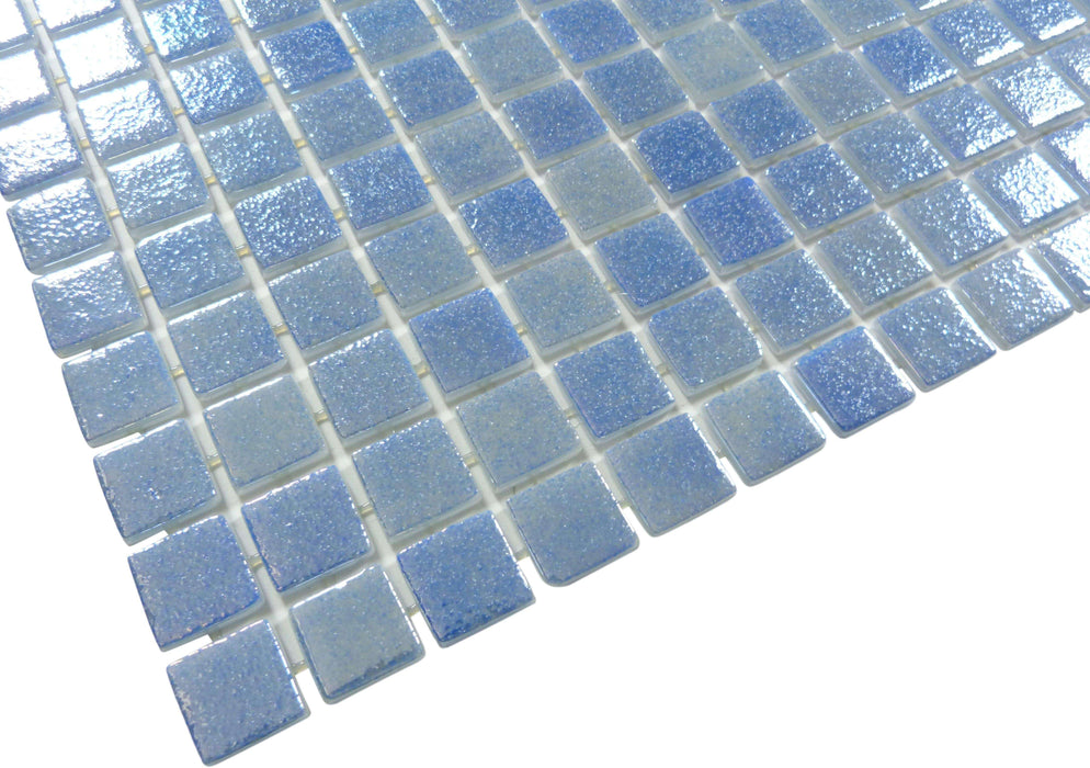 Overcast Blue Anti Slip Glossy & Iridescent Glass Pool Tile Fusion