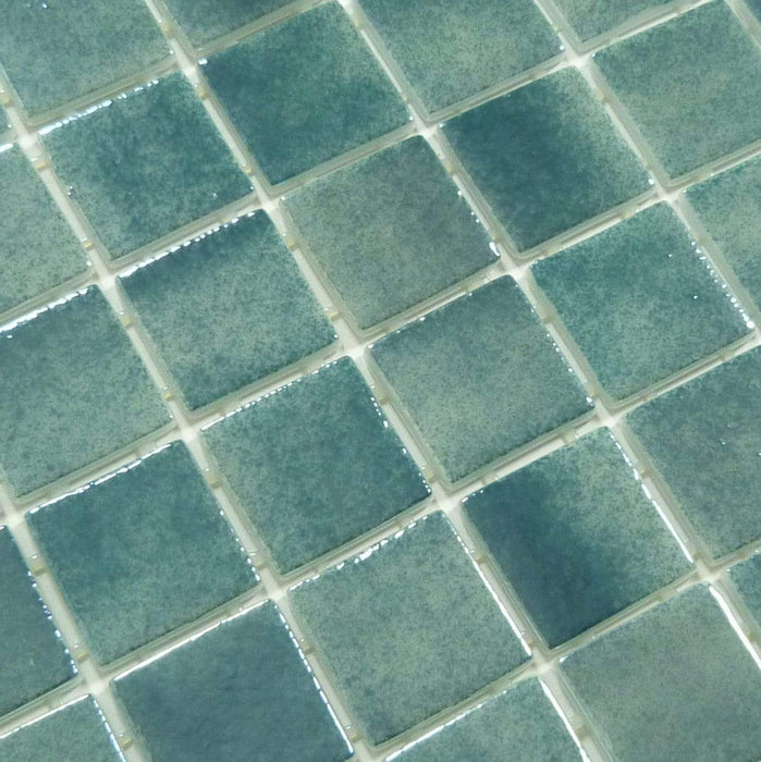 Smoky Emerald Green 2" x 2" Glossy & Iridescent Glass Pool Tile Fusion