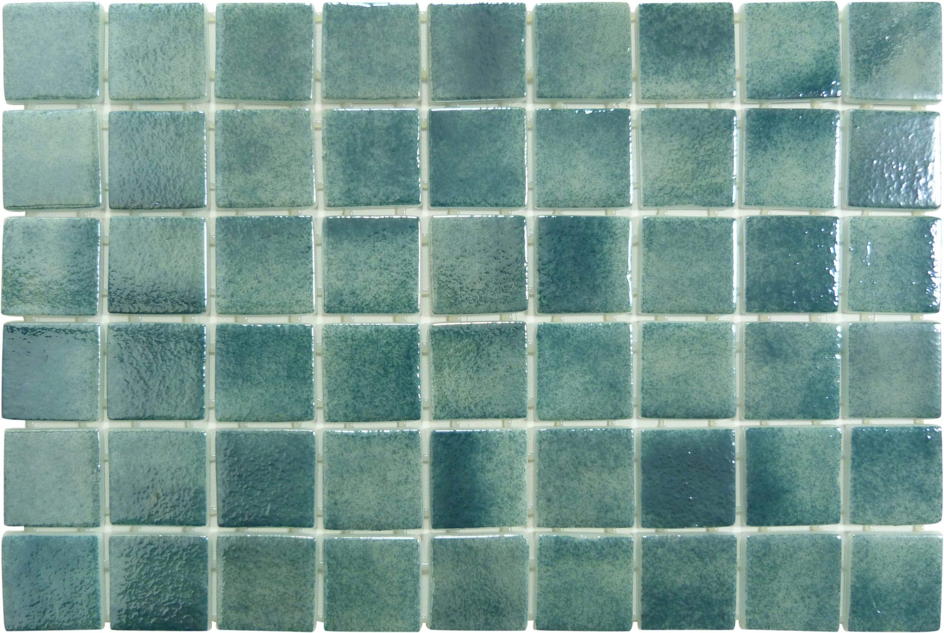 Smoky Emerald Green 2" x 2" Glossy & Iridescent Glass Pool Tile Fusion