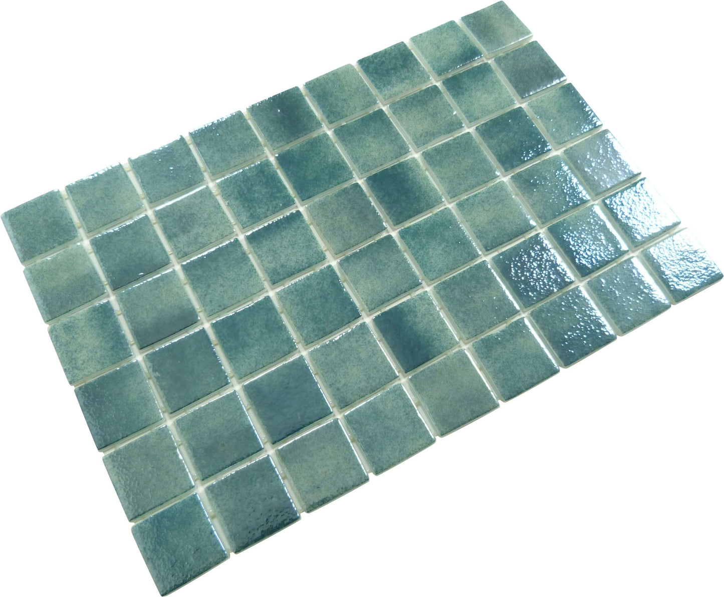 Smoky Emerald Green 2" x 2" Glossy & Iridescent Glass Pool Tile Fusion