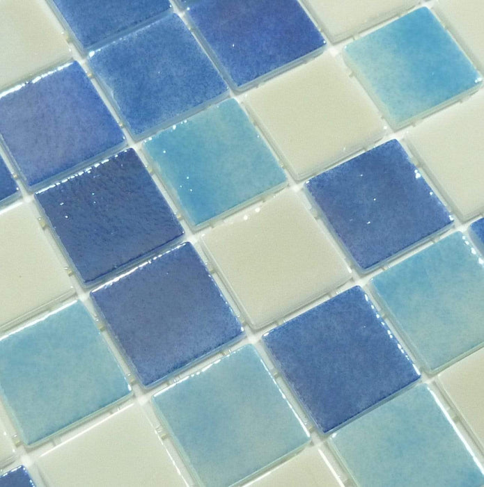 Strata Blue Mix 2" x 2" Glossy & Iridescent Glass Pool Tile Fusion