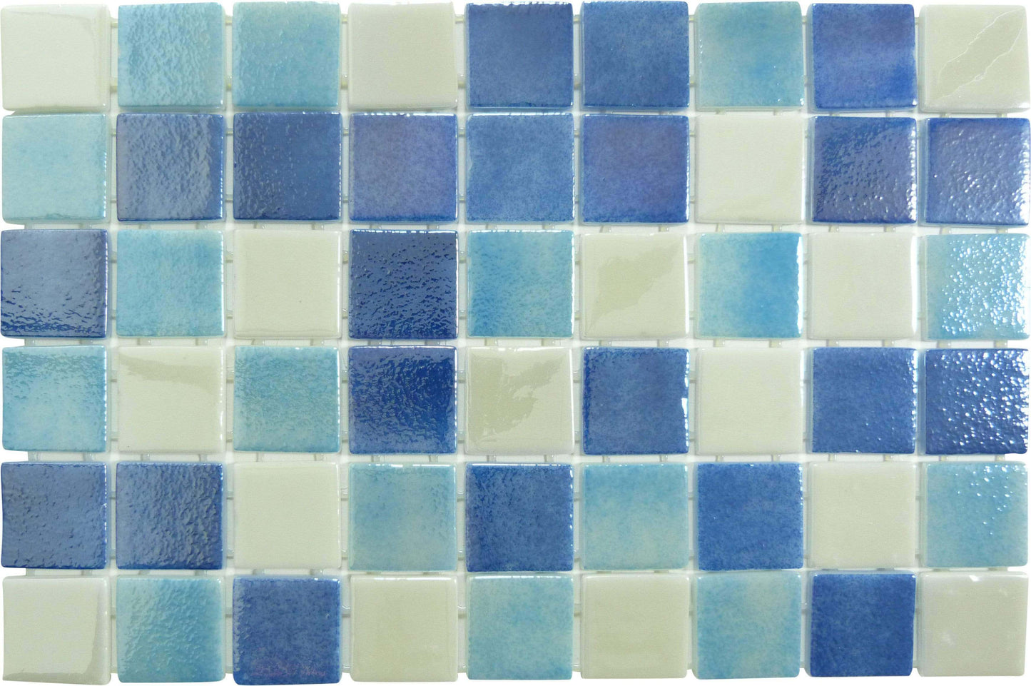 Strata Blue Mix 2" x 2" Glossy & Iridescent Glass Pool Tile Fusion