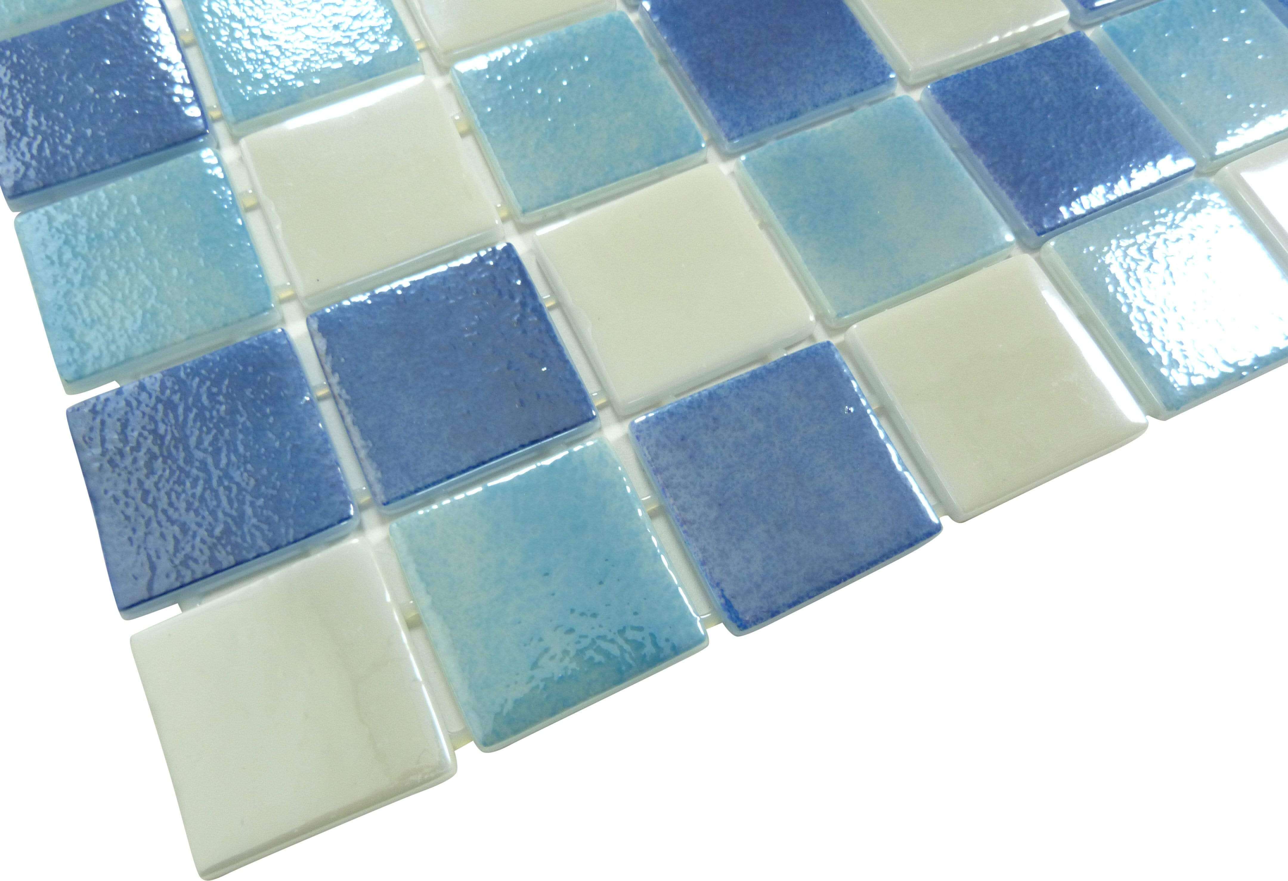 Strata Blue Mix 2" x 2" Glossy & Iridescent Glass Pool Tile Fusion