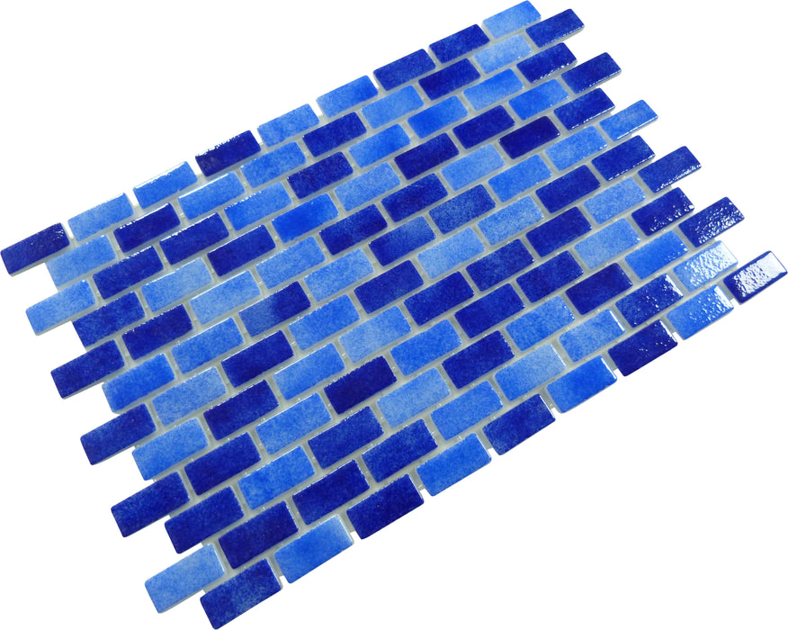 Subway New Port Blue Mix 1x2 Glossy Glass Tile Fusion