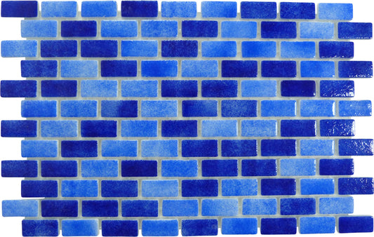 Subway New Port Blue Mix 1x2 Glossy Glass Tile Fusion