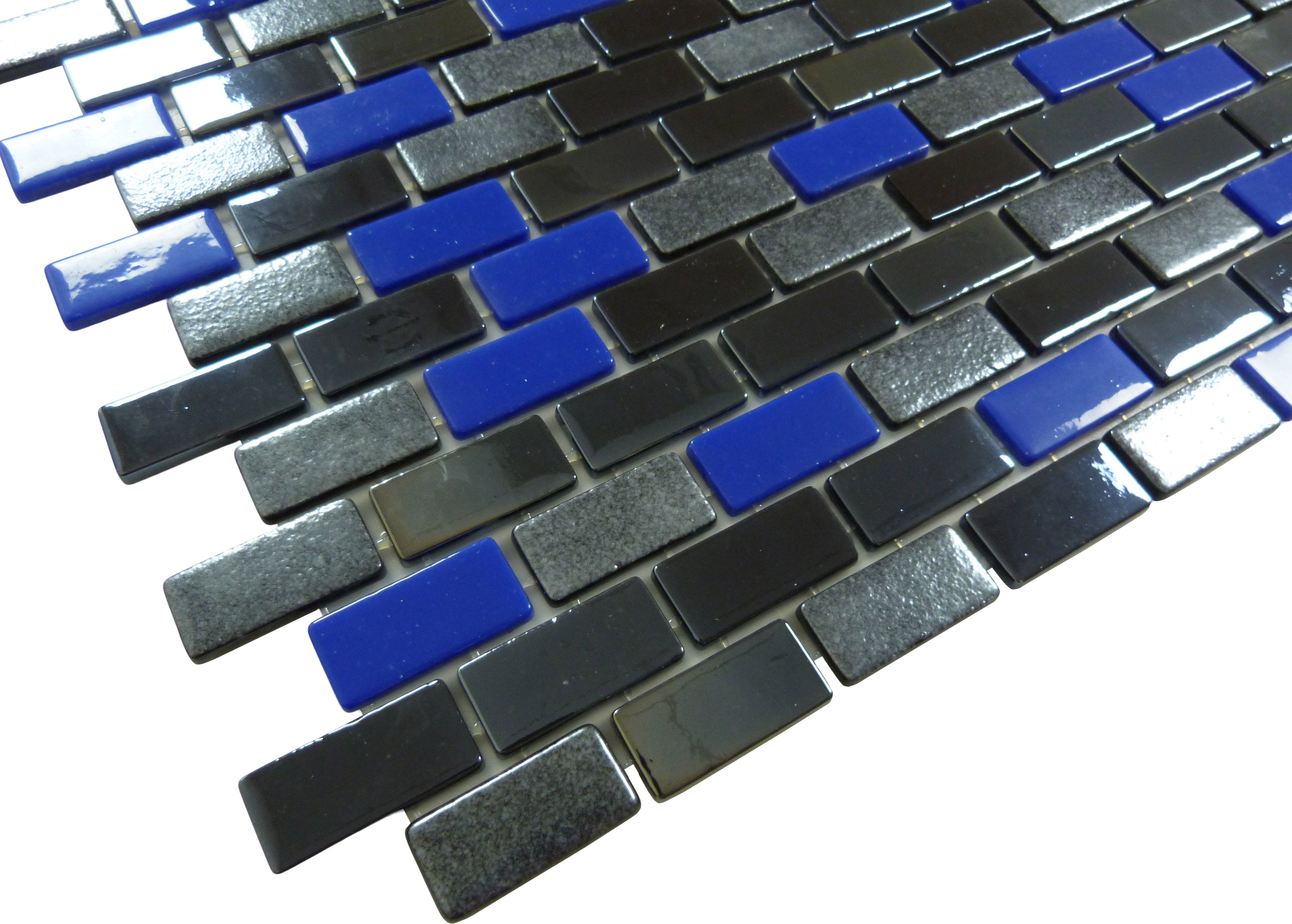 Subway Rainbow Bright Black 1x2 Glossy Glass Tile Fusion