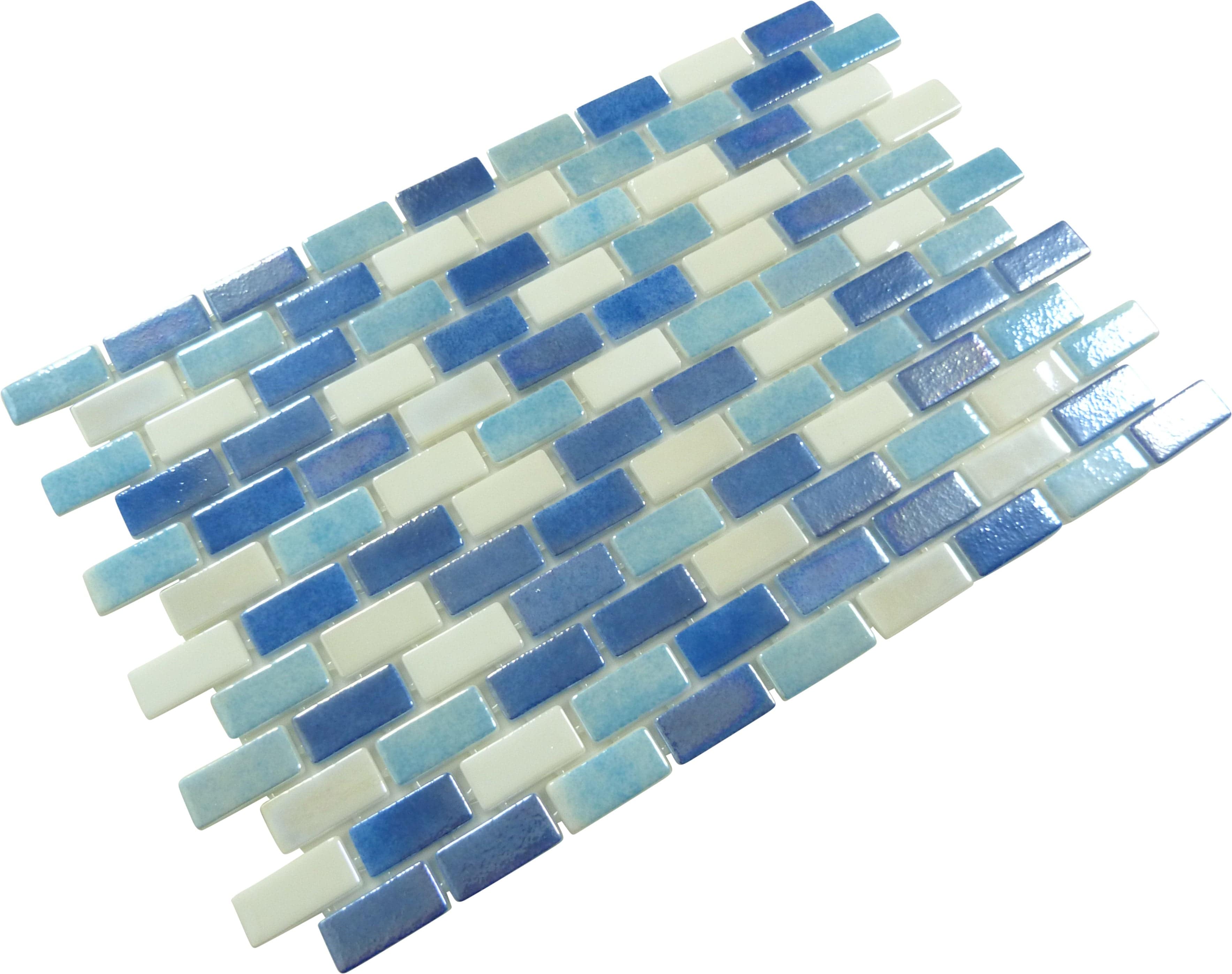 Subway Strata Blue Mix 1x2 Glossy Glass Tile Fusion