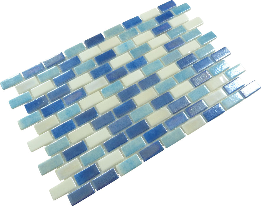 Subway Strata Blue Mix 1x2 Glossy Glass Tile Fusion