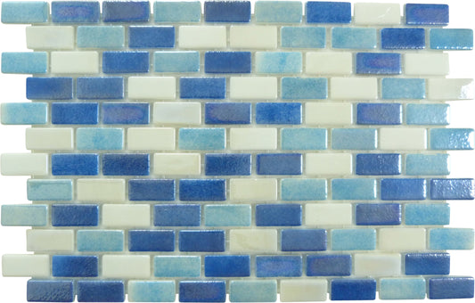 Subway Strata Blue Mix 1x2 Glossy Glass Tile Fusion