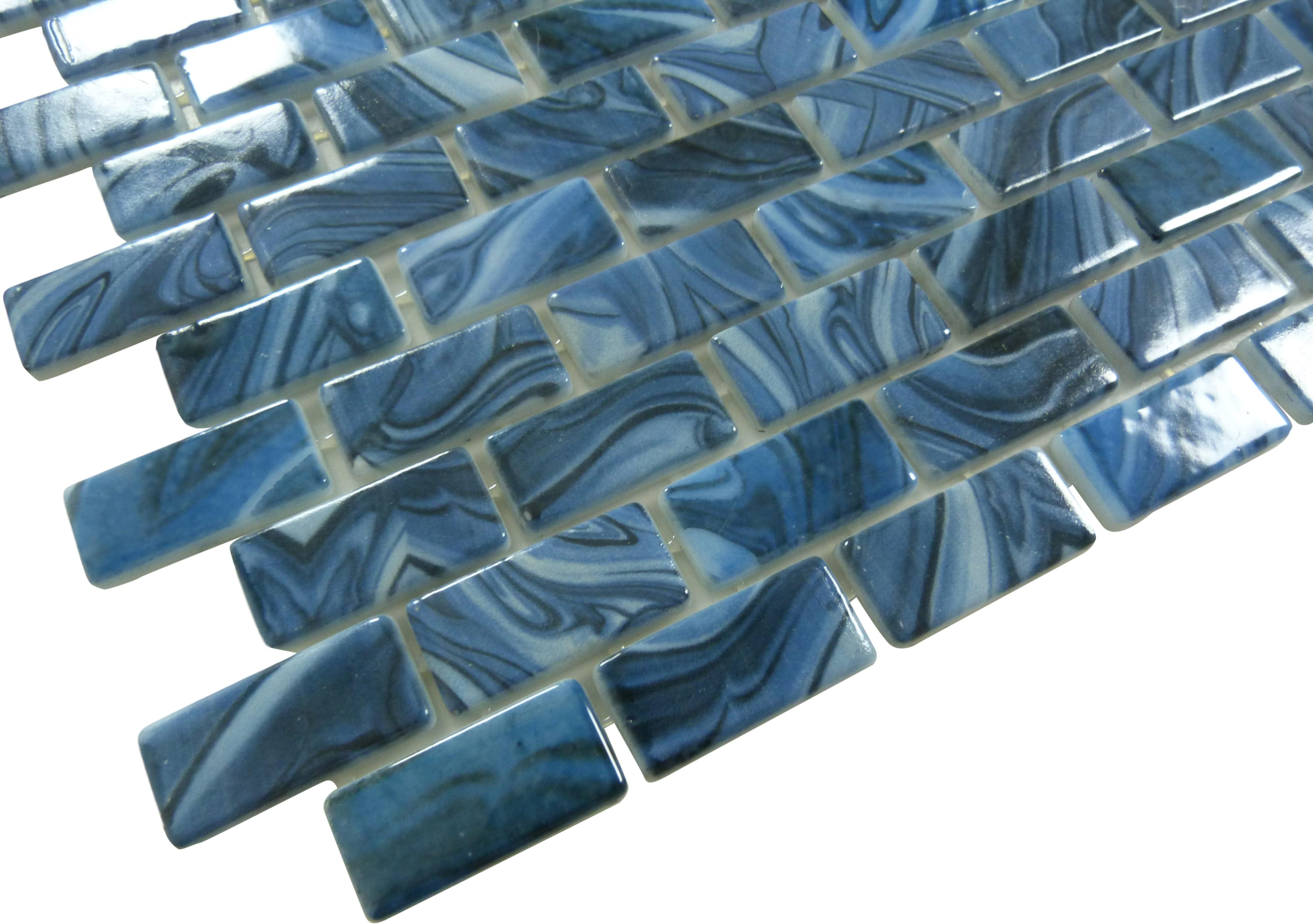 Subway Vogue Mexico Blue 1x2 Glossy Glass Tile Fusion