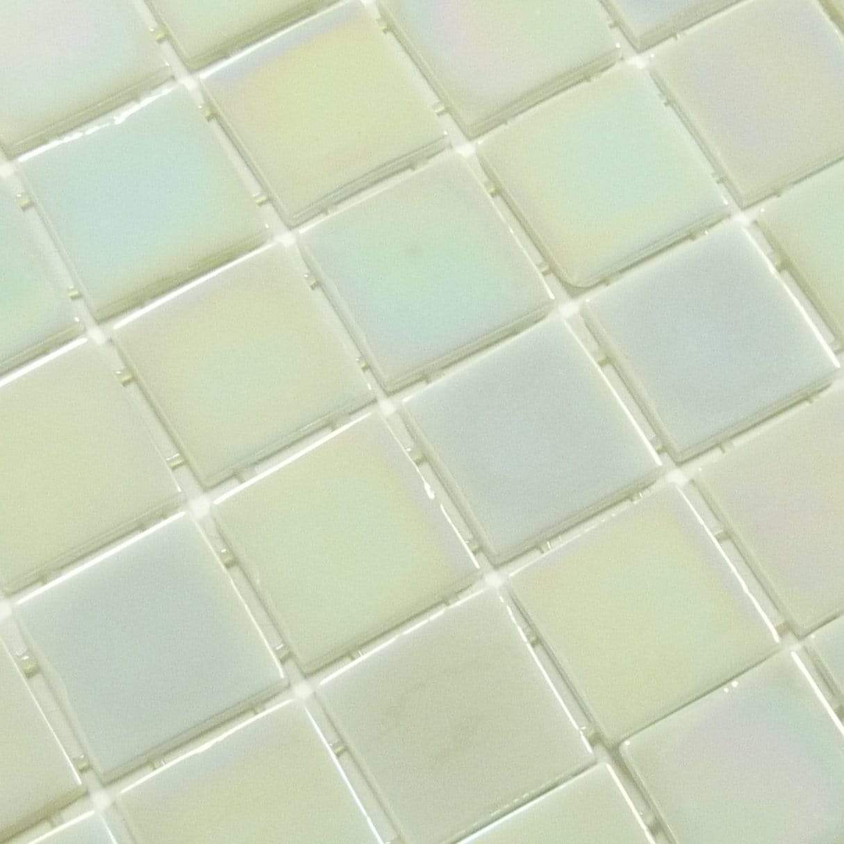 Twisted White 2" x 2" Glossy & Iridescent Glass Pool Tile Fusion