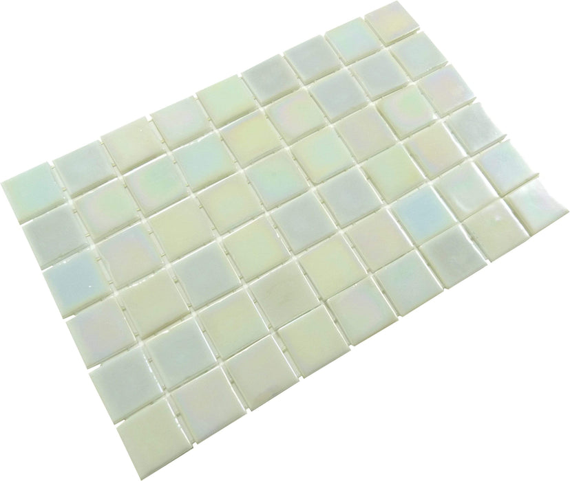 Twisted White 2" x 2" Glossy & Iridescent Glass Pool Tile Fusion