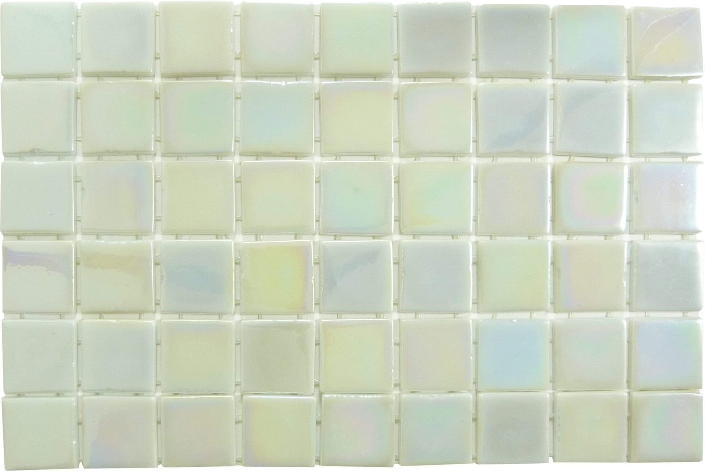 Twisted White 2" x 2" Glossy & Iridescent Glass Pool Tile Fusion