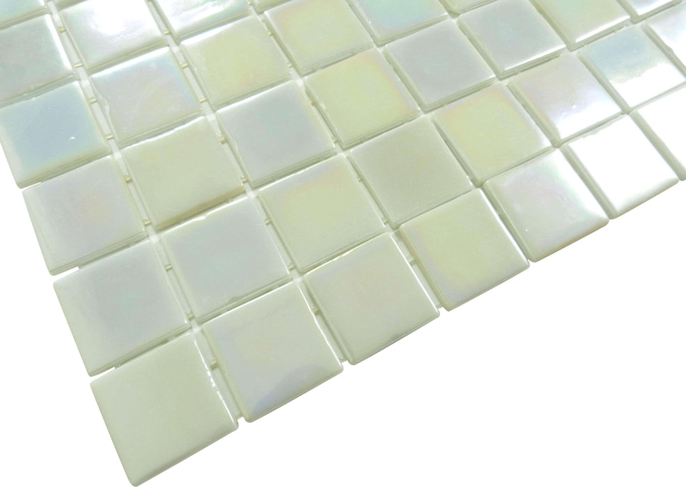 Twisted White 2" x 2" Glossy & Iridescent Glass Pool Tile Fusion