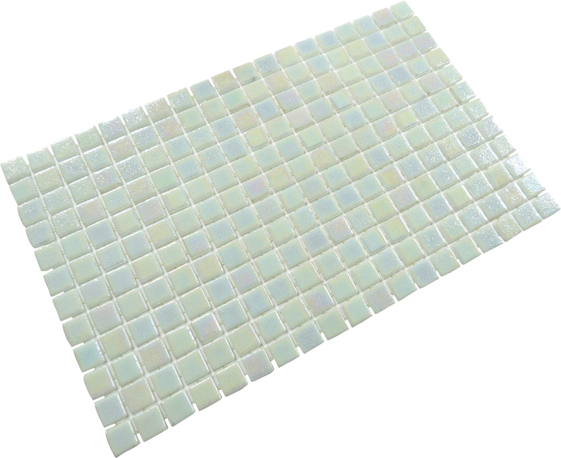 Twisted White Anti Slip Glossy & Iridescent Glass Pool Tile Fusion