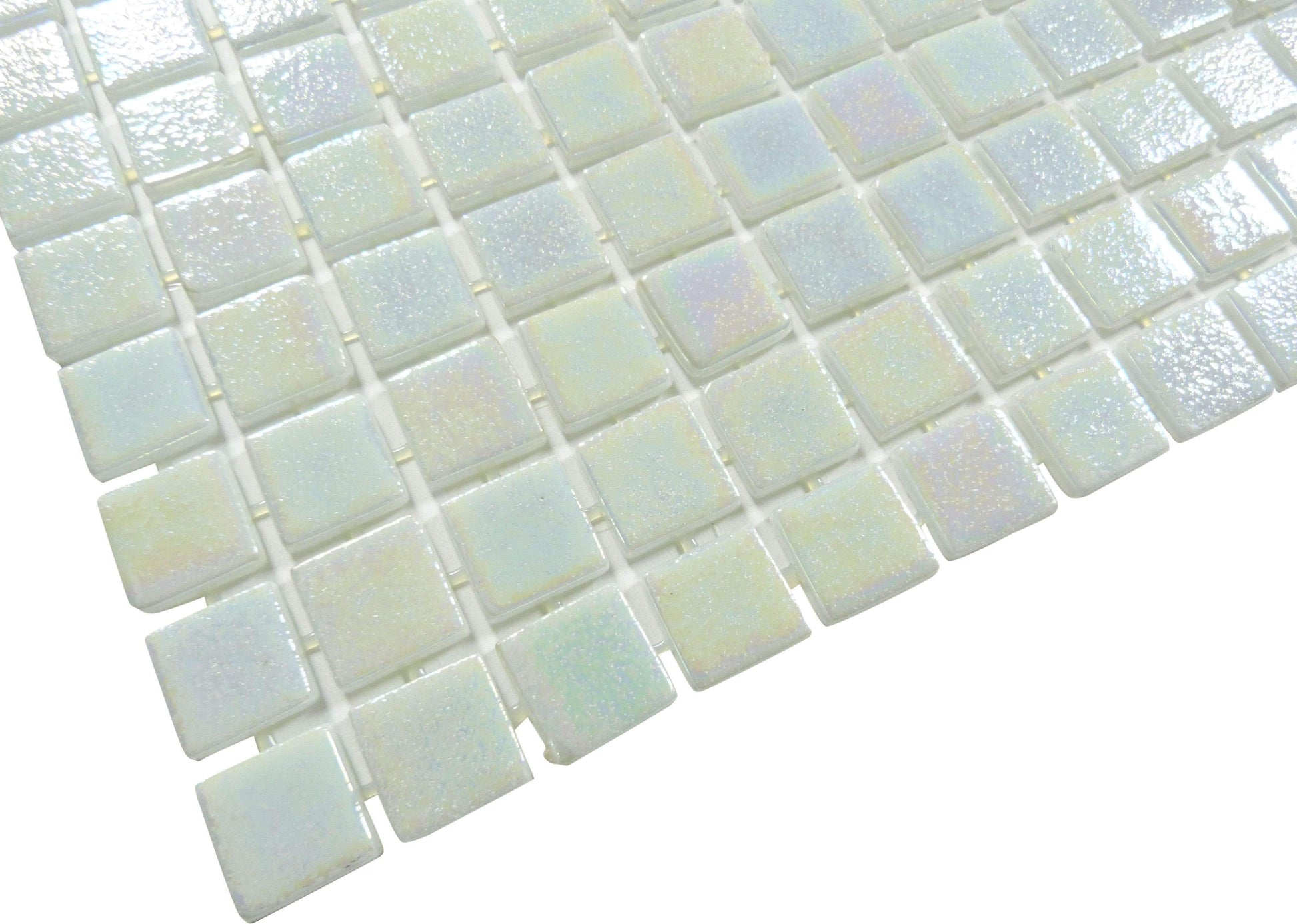 Twisted White Anti Slip Glossy & Iridescent Glass Pool Tile Fusion