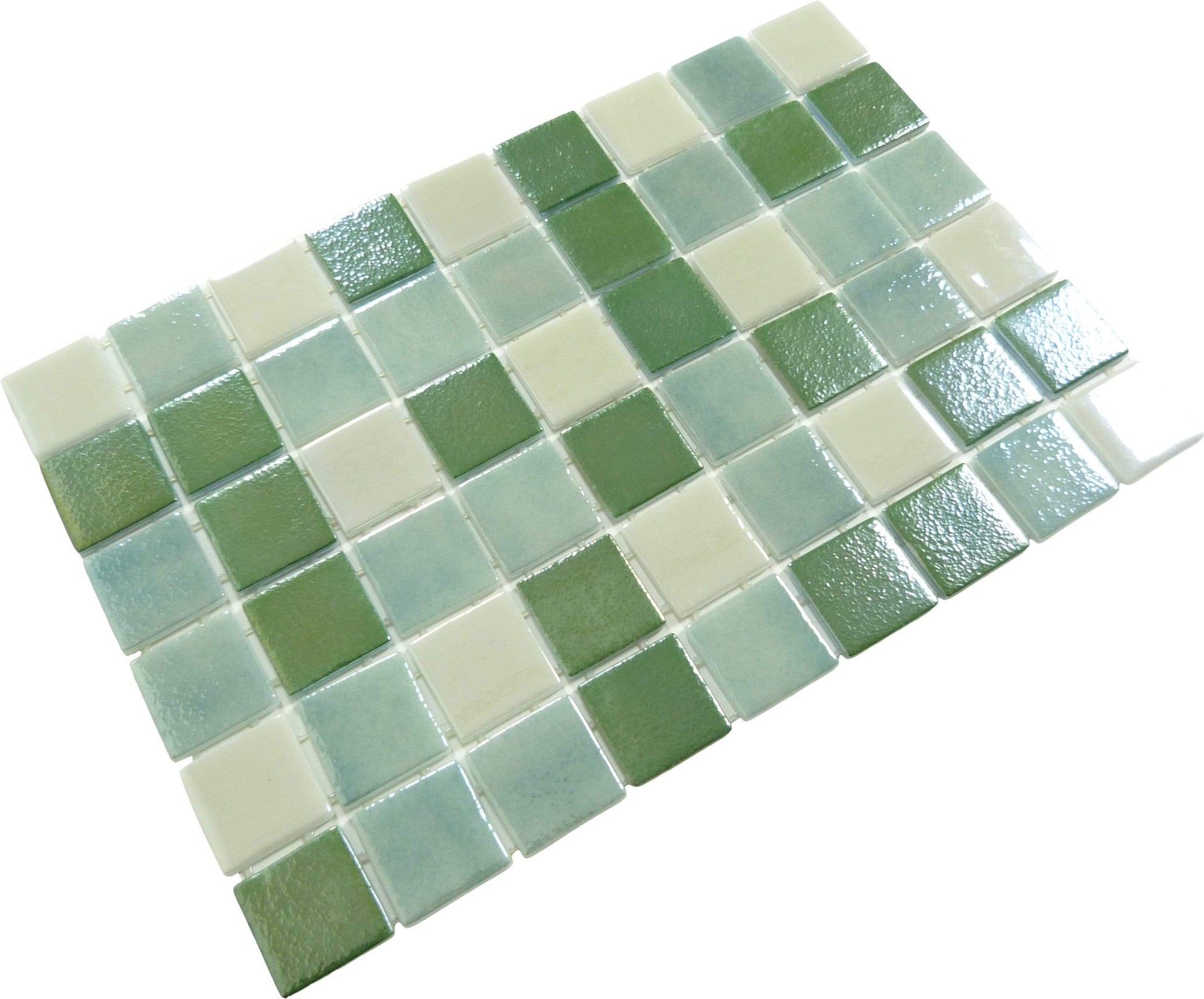 Winchester Sage Green 2" x 2" Glossy & Iridescent Glass Pool Tile Fusion