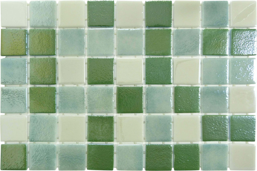 Winchester Sage Green 2" x 2" Glossy & Iridescent Glass Pool Tile Fusion