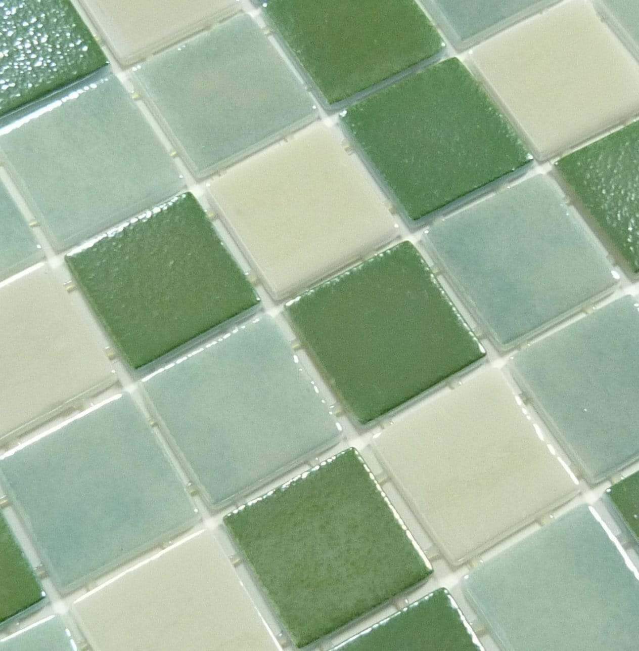 Winchester Sage Green 2" x 2" Glossy & Iridescent Glass Pool Tile Fusion