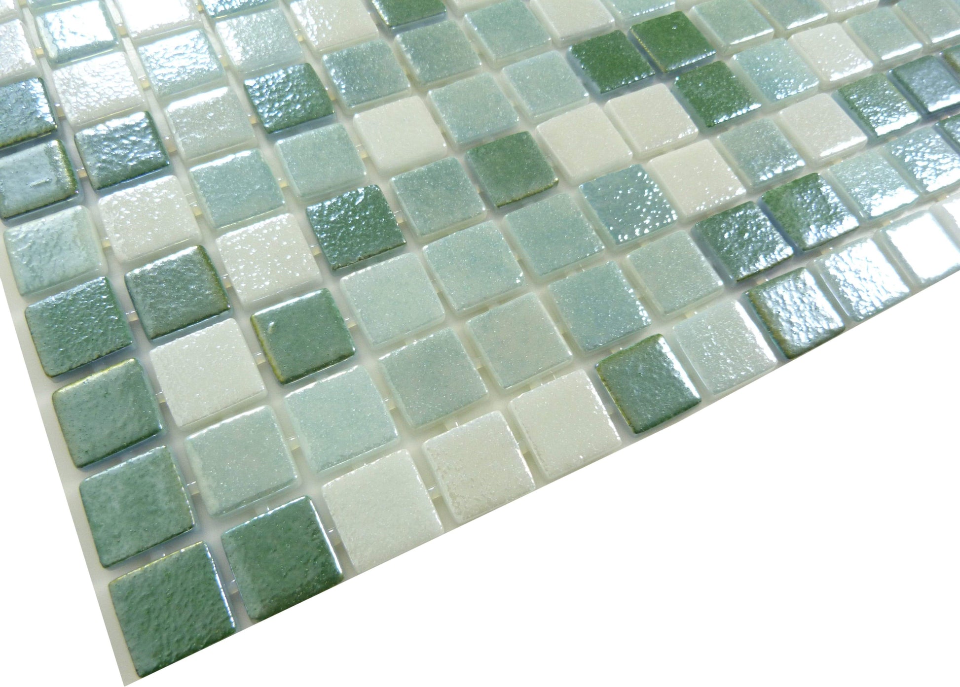 Winchester Sage Green Anti Slip Glossy & Iridescent Glass Pool Tile Fusion