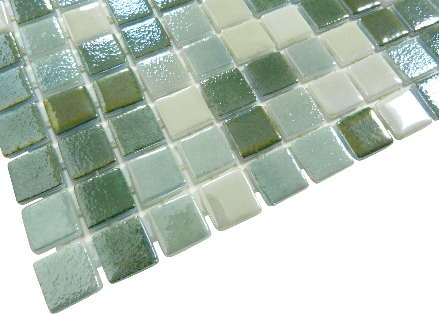 Winchester Sage Green Glossy & Iridescent Glass Pool Tile Fusion