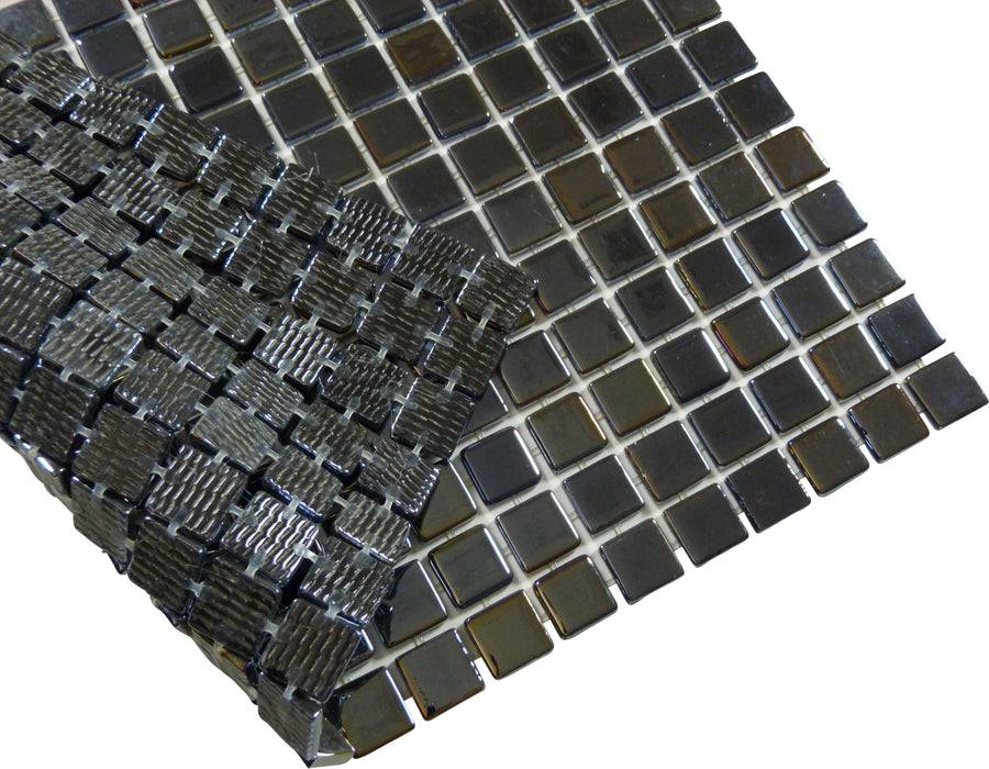 Zombie Black Glossy & Iridescent Glass Pool Tile Fusion