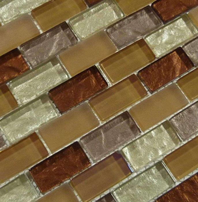 Nude Shimmer Bronze 1'' x 2'' Glossy & Frosted Glass Tile Horizon Tile