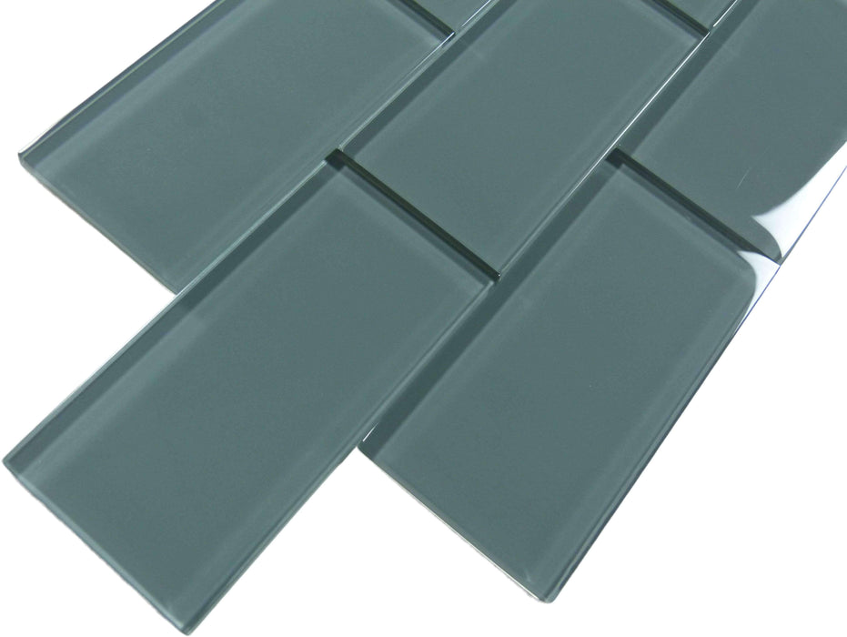 Steel Grey 3'' x 6'' Glossy Glass Subway Tile Horizon Tile