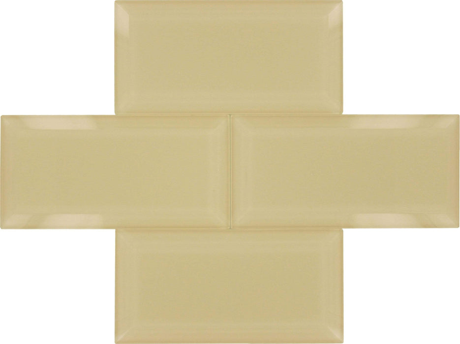 Bevel Nude Block Beige 4'' x 8'' Glossy Glass Subway Tile Horizon Tile