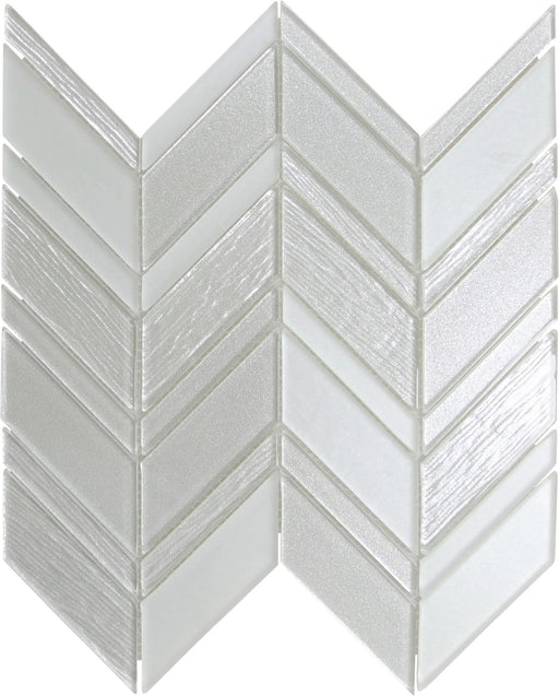 Metallic White Chevron Frosted and Glossy Glass Tile Horizon Tile