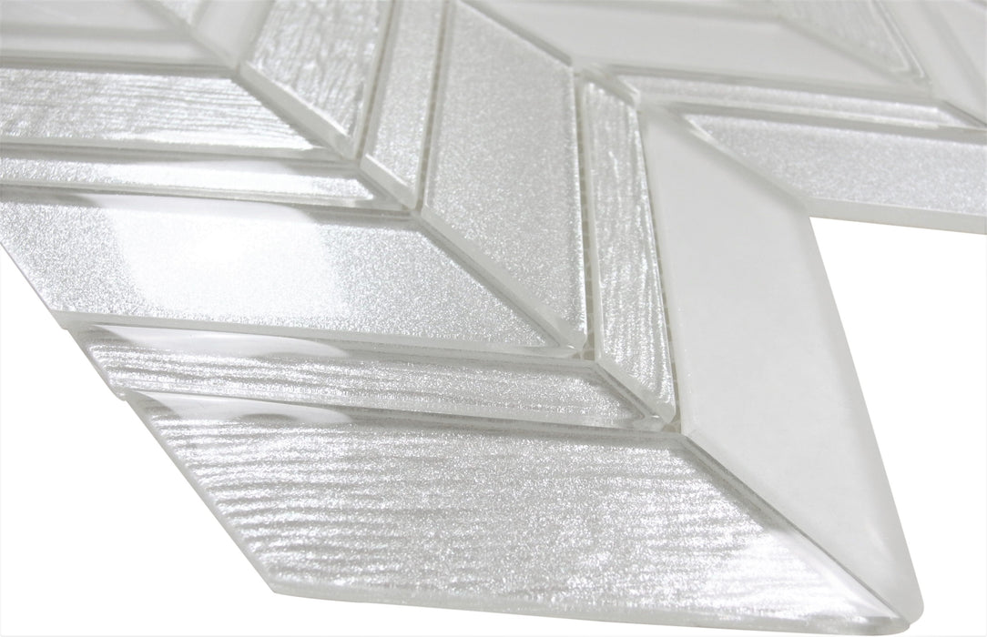 Metallic White Chevron Frosted and Glossy Glass Tile Horizon Tile