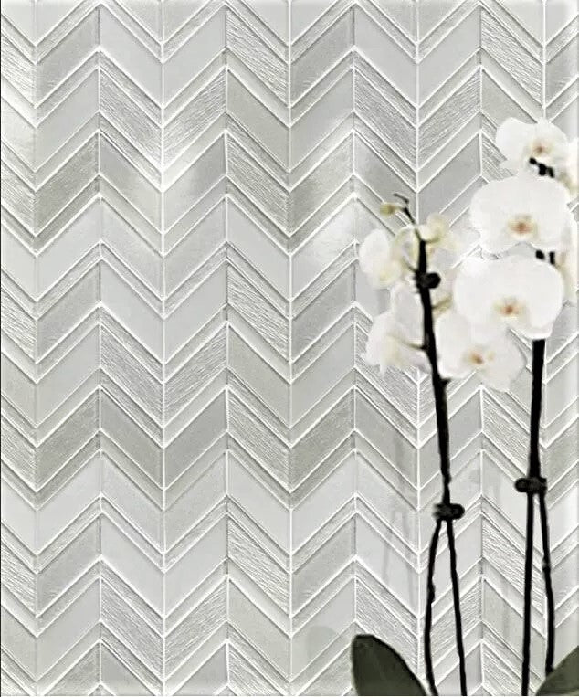 Metallic White Chevron Frosted and Glossy Glass Tile Horizon Tile