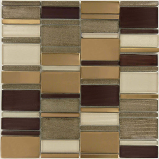Mirrored Sparkle Brown Patch Bronze/Copper Unique Shapes Glass and Metal Glossy Tile Horizon Tile