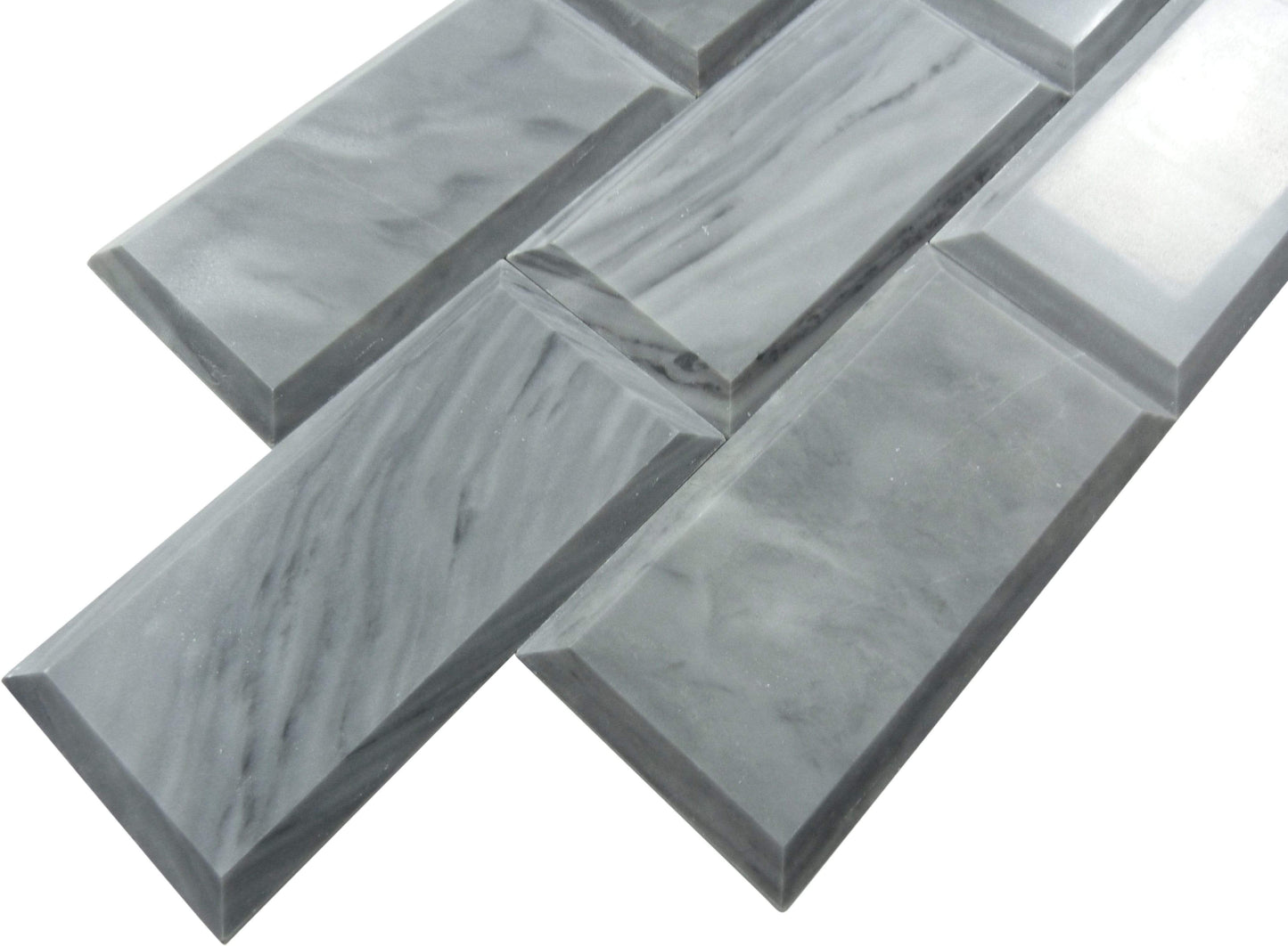 Bardiglio Grey 3" x 6" Beveled Polished Marble Subway Tile Matrix Mosaics