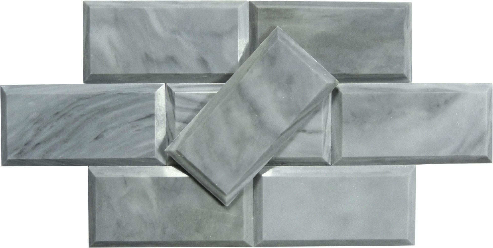 Bardiglio Grey 3" x 6" Beveled Polished Marble Subway Tile Matrix Mosaics