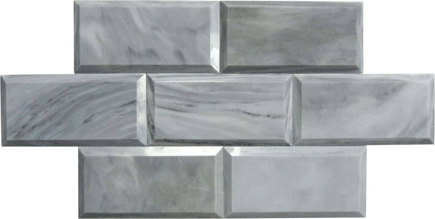 Bardiglio Grey 3" x 6" Beveled Polished Marble Subway Tile Matrix Mosaics