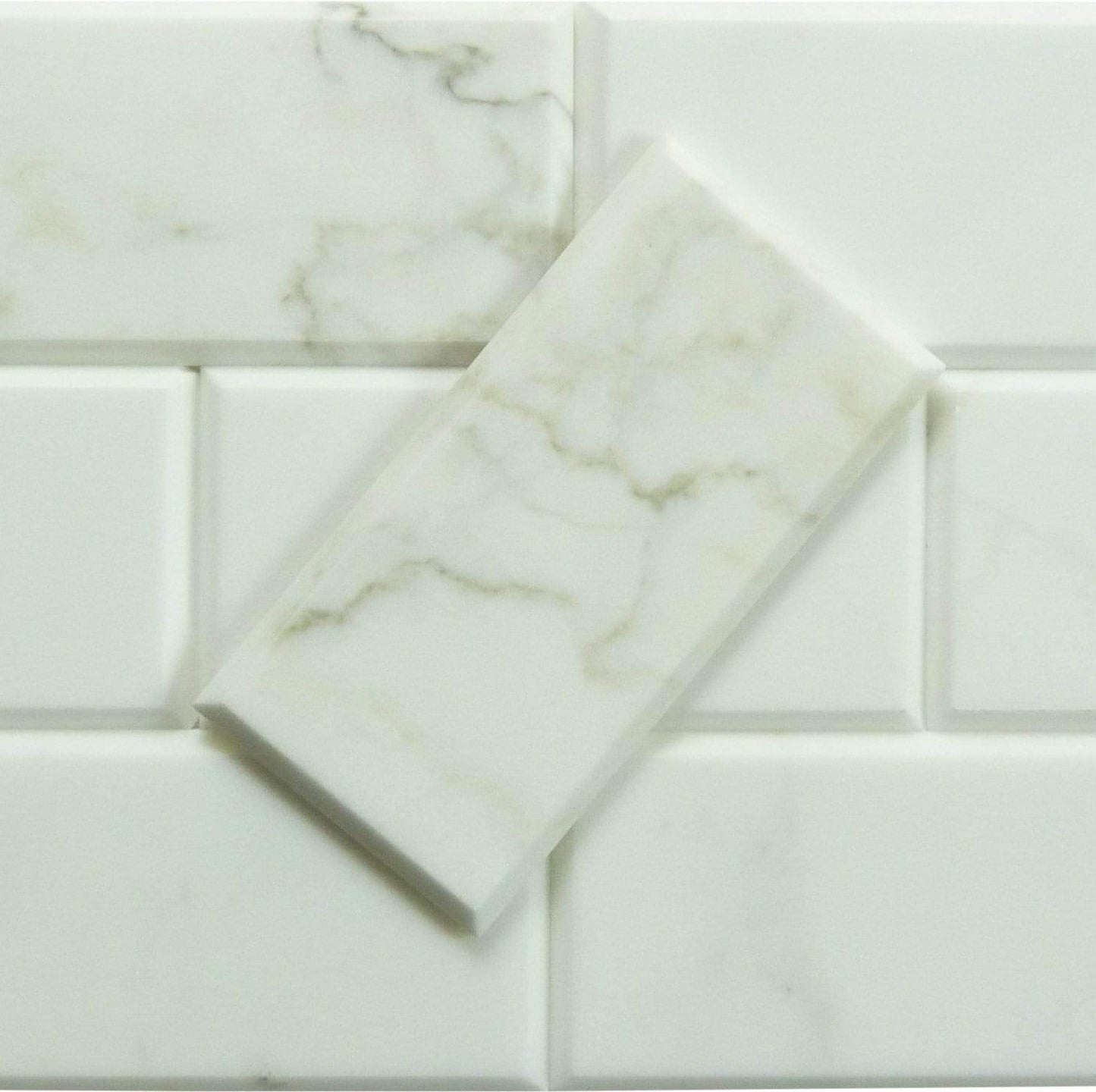 Calacatta White 3" x 6" Beveled Polished Marble Subway Tile Matrix Mosaics