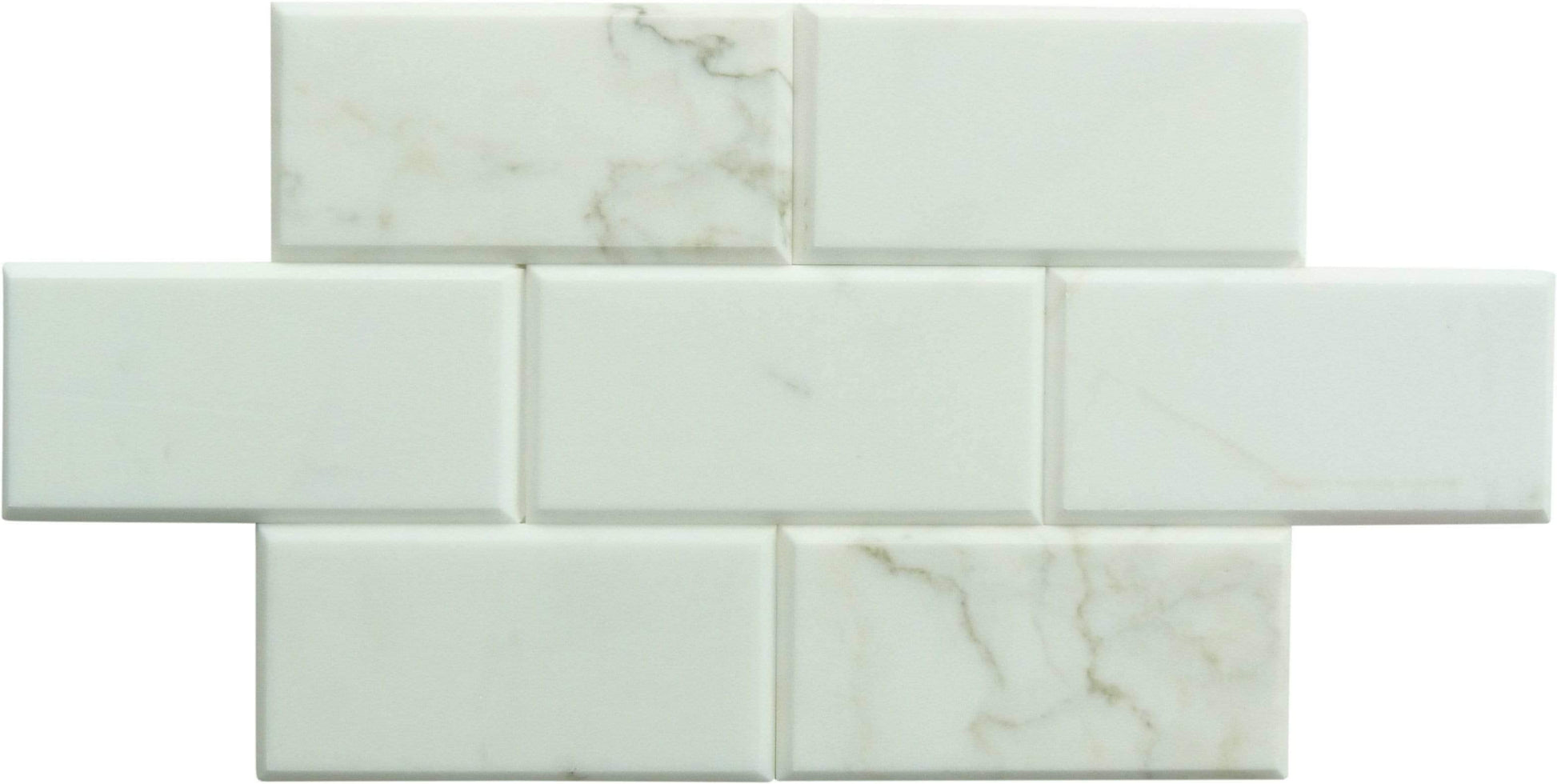 Calacatta White 3" x 6" Beveled Polished Marble Subway Tile Matrix Mosaics