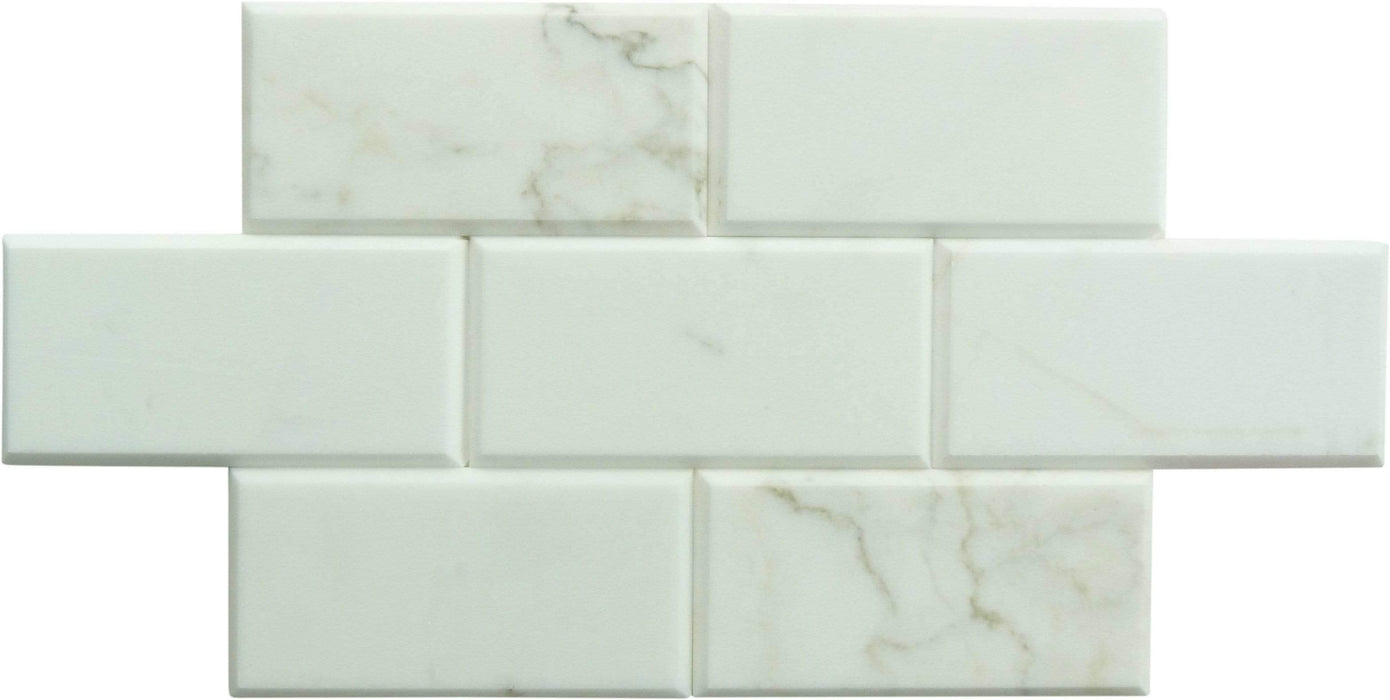 Calacatta White 3" x 6" Beveled Polished Marble Subway Tile Matrix Mosaics