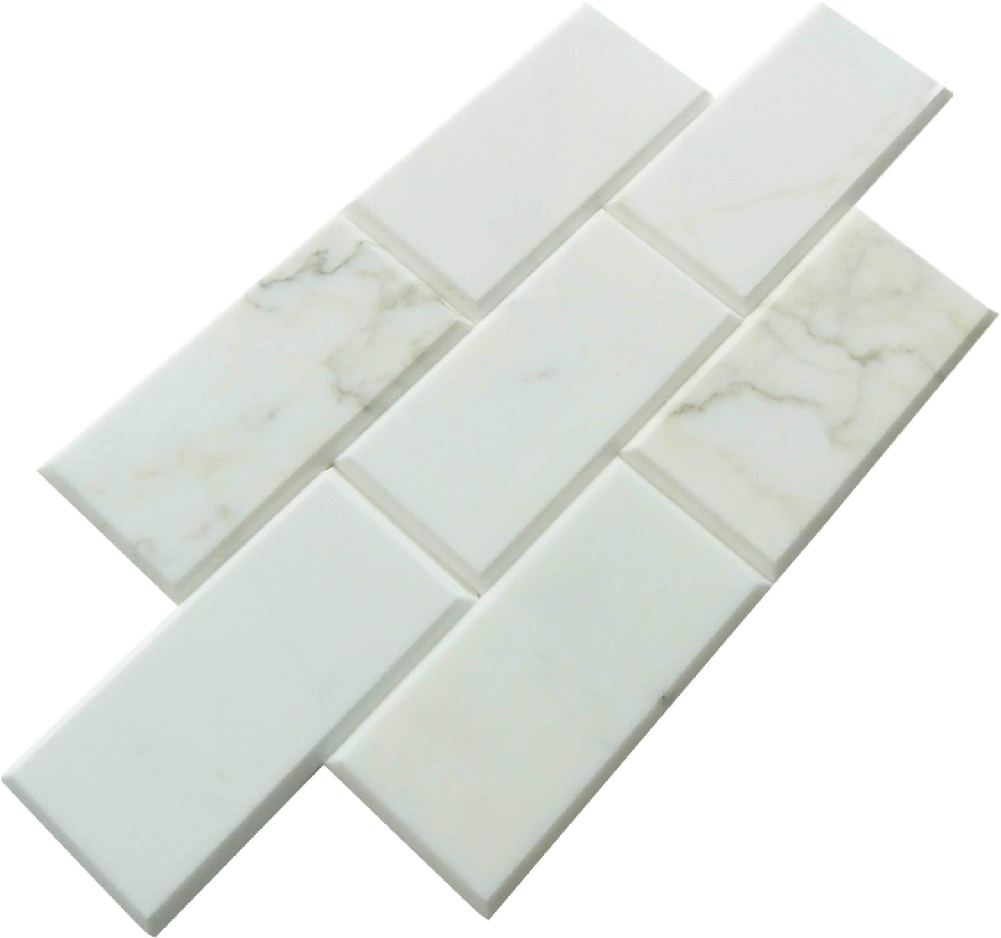 Calacatta White 3" x 6" Beveled Polished Marble Subway Tile Matrix Mosaics