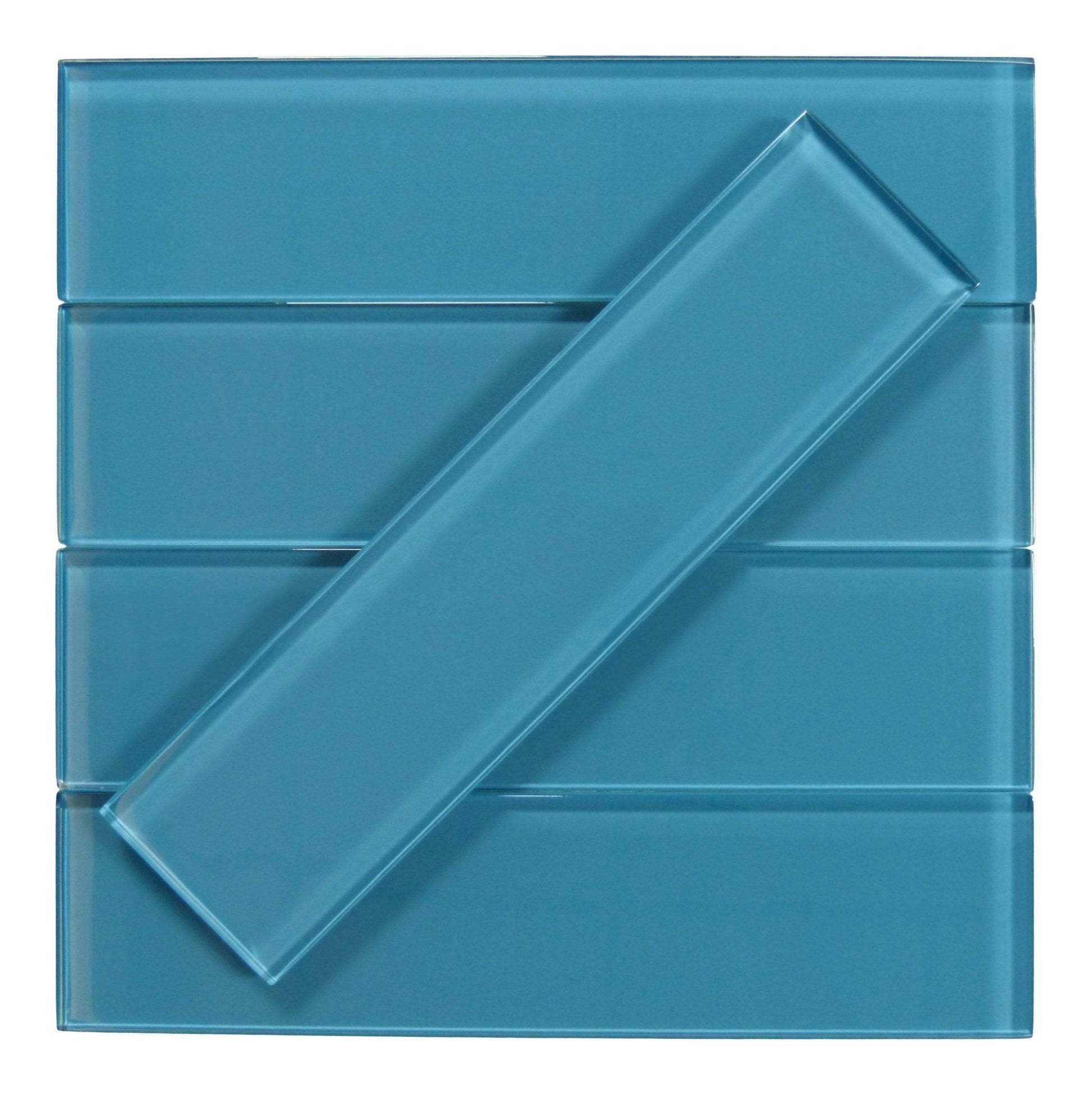 Caribbean Dream Aqua 3" x 12" Glossy Glass Subway Tile Matrix Mosaics