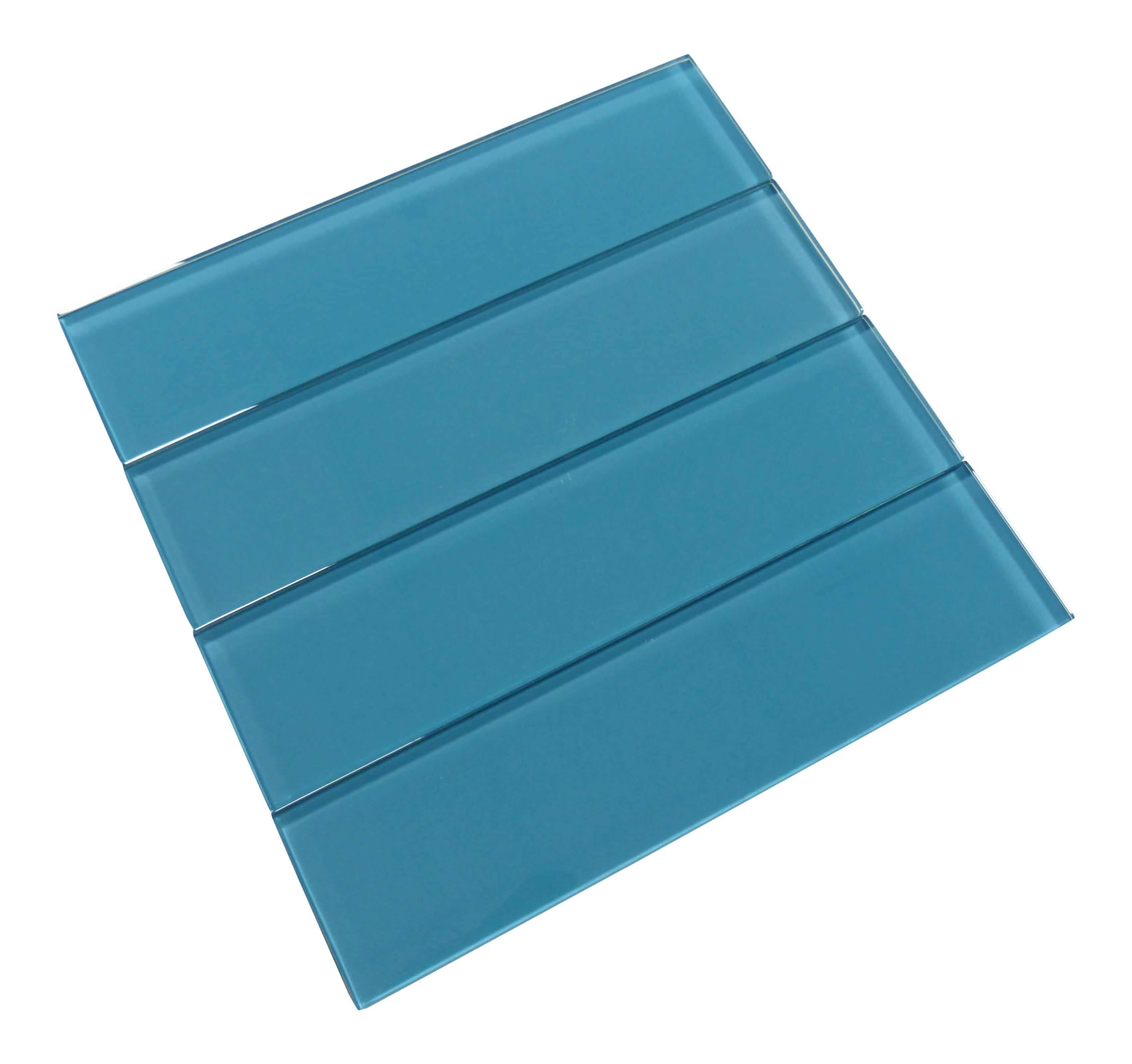 Caribbean Dream Aqua 3" x 12" Glossy Glass Subway Tile Matrix Mosaics