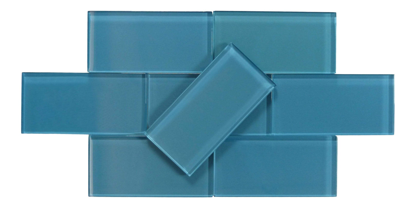 Caribbean Dream Aqua 3" x 6" Glossy Glass Subway Tile Matrix Mosaics