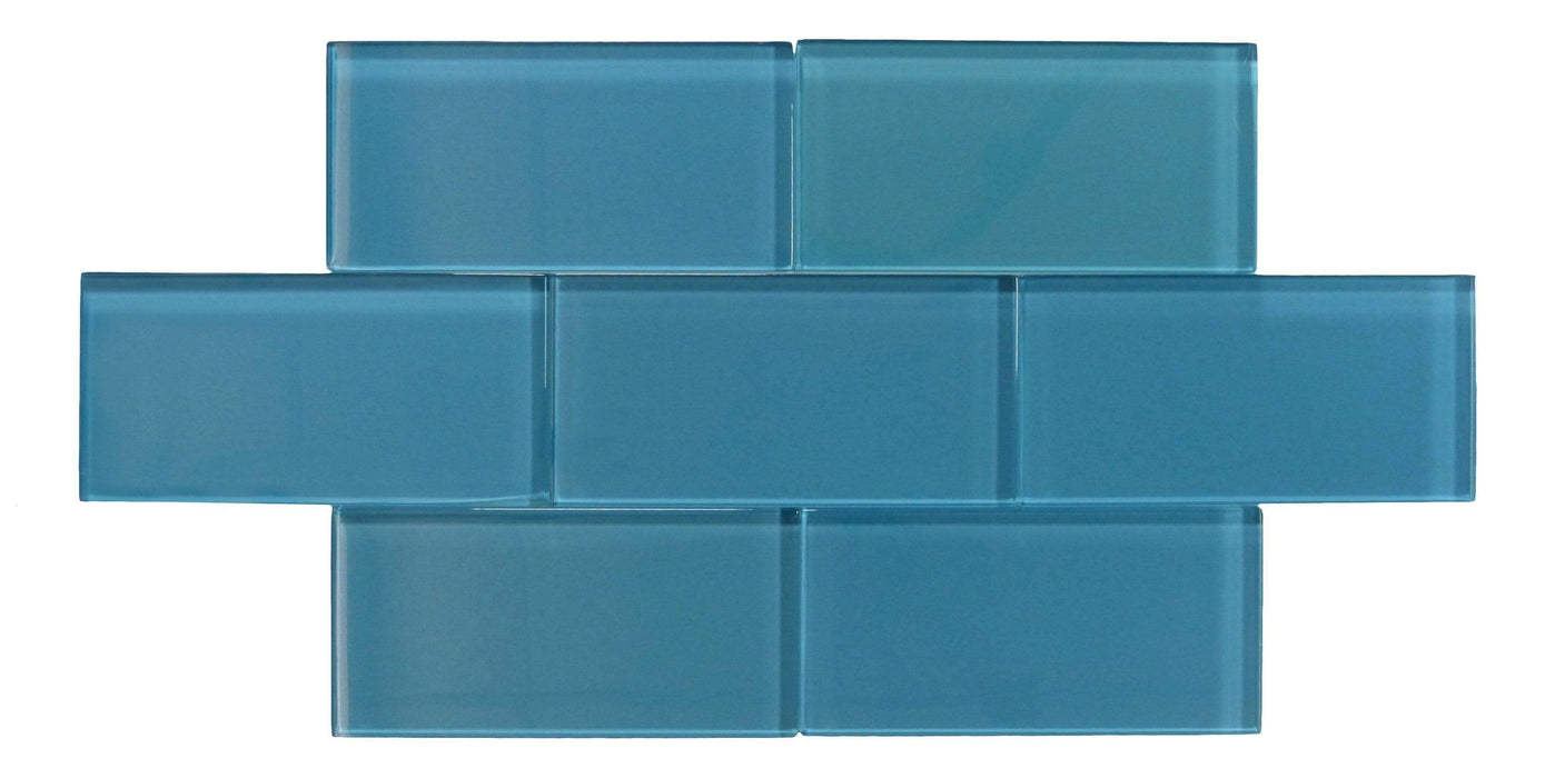 Caribbean Dream Aqua 3" x 6" Glossy Glass Subway Tile Matrix Mosaics