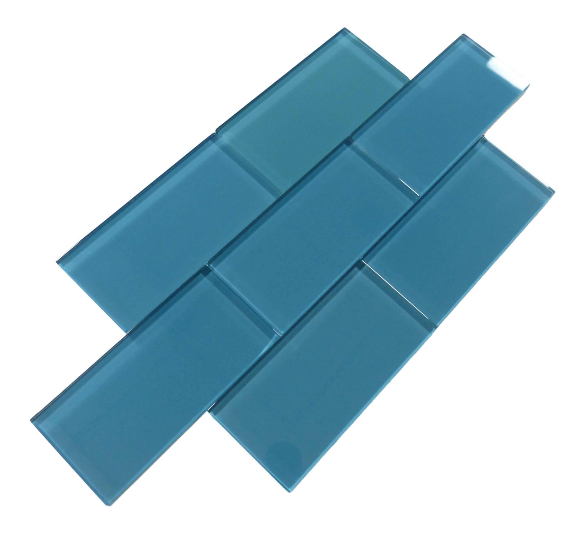 Caribbean Dream Aqua 3" x 6" Glossy Glass Subway Tile Matrix Mosaics