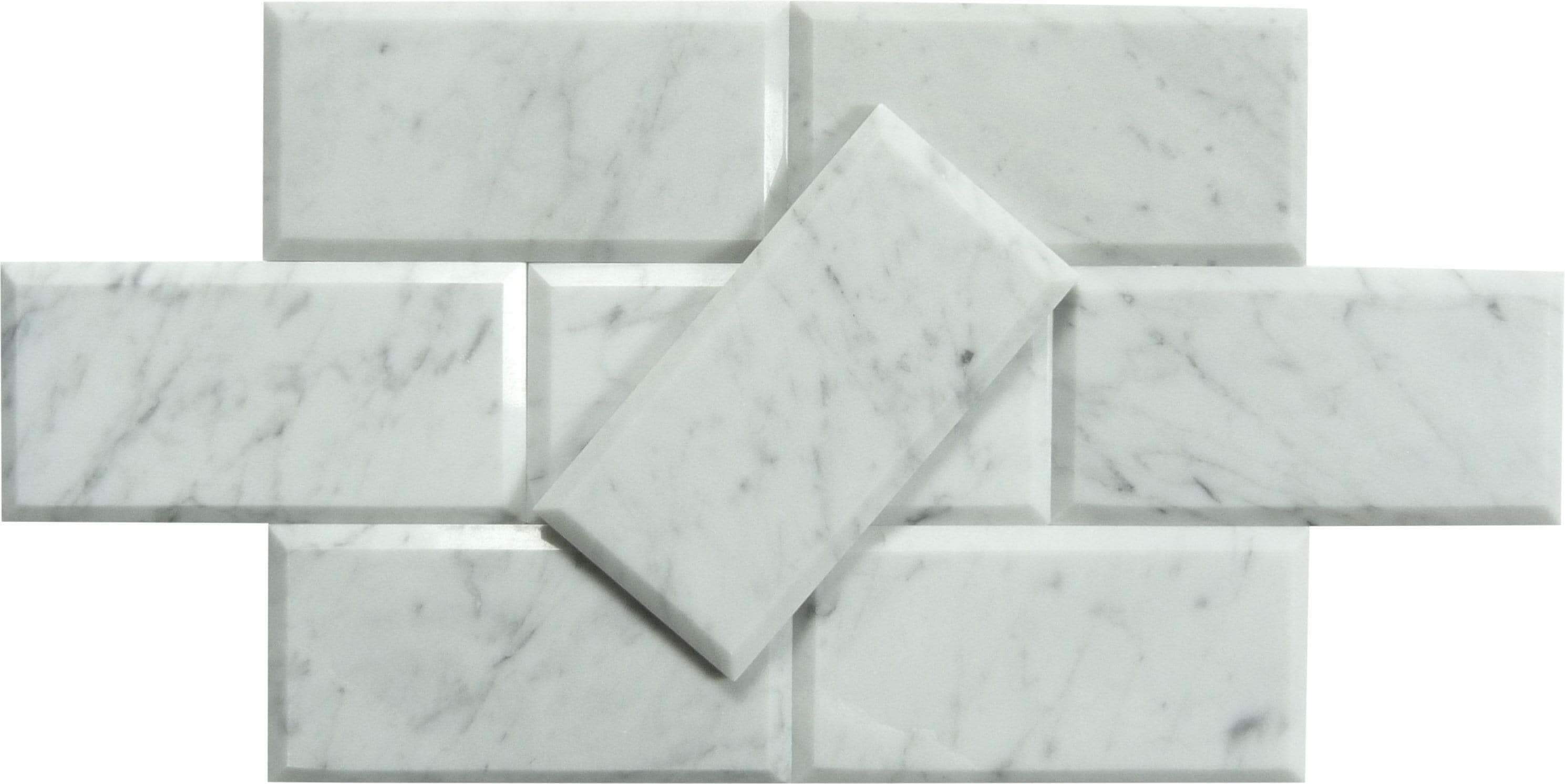 Carrara White 3" x 6" Beveled Polished Marble Subway Tile Matrix Mosaics